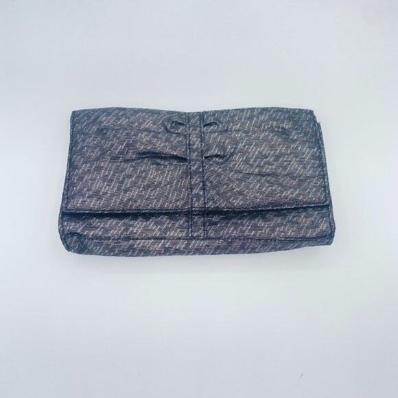 Lancome Silver Metallic Woven Fold-Over Magnetic Snap Button Clutch Wallet Purse - Picture 1 of 8